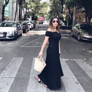 LOFT Petite Black Off-the-Shoulder Maxi Dress